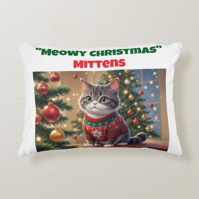 Meowy Christmas Custom Cat Accent Pillow (Front)