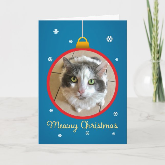 Meowy Christmas CUSTOM FRAME add Your Cat Photo Holiday Card (Front)