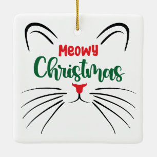 Meowy Christmas Custom Kitty Cat Photo Christmas Ceramic Ornament