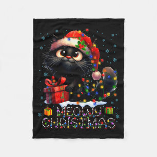 Meowy Christmas Cute Black Cat Christmas Xmas Wome Fleece Blanket