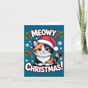Meowy Christmas Cute Calico Cat Holiday Long Sleev Card