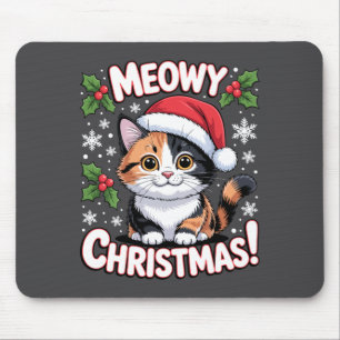 Meowy Christmas Cute Calico Cat Holiday Long Sleev Mouse Pad