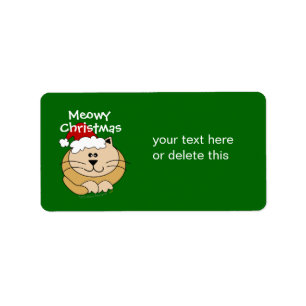 Meowy Christmas Cute Cartoon Cat Custom Label