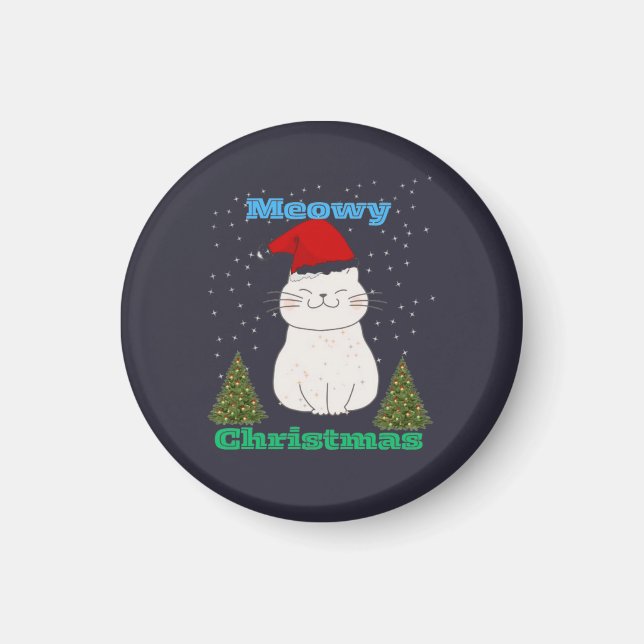 Meowy Christmas Cute Cat Design | Funny Holiday Ca Magnet (Front)