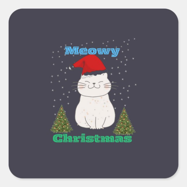 Meowy Christmas Cute Cat Design | Funny Holiday Ca Square Sticker (Front)