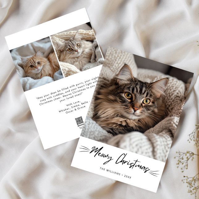 Meowy Christmas Cute Cat Handwriting Photo Holiday Card (Creator Uploaded)