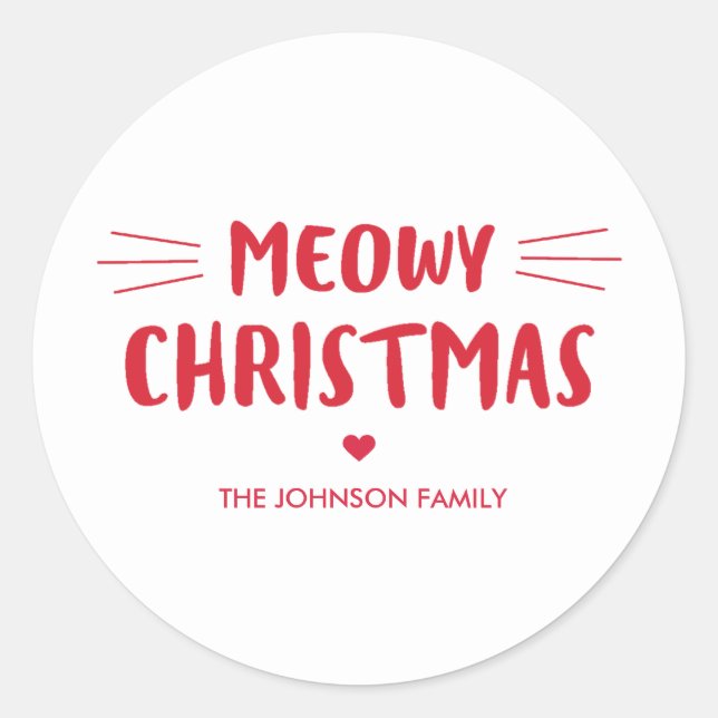 Meowy Christmas | Cute Cat Holiday Classic Round Sticker (Front)