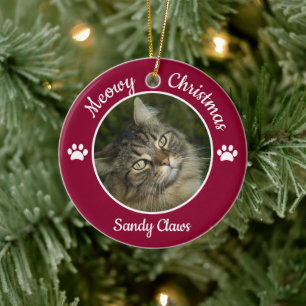 Meowy Christmas Cute Cat Photo Name Year Paws Ceramic Tree Decoration