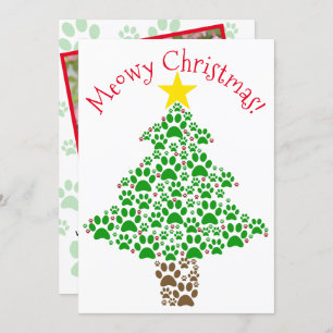 Meowy Christmas Cute Fun Paw Print Tree Photo Holiday Card