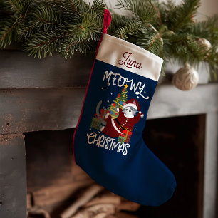 Meowy Christmas Cute Funny Cat  Small Christmas Stocking