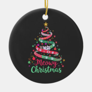Meowy Christmas Cute & Funny Holiday Design Ceramic Ornament