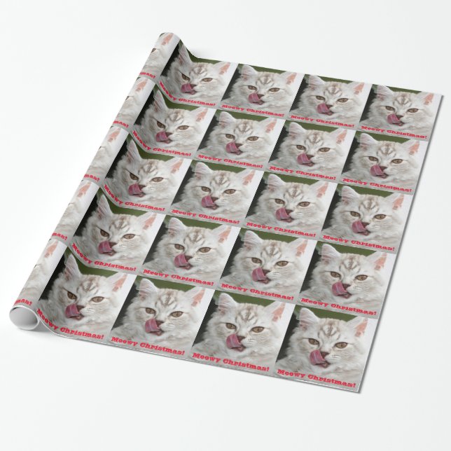 Meowy Christmas Cute, Funny Kitten Wrapping Paper (Unrolled)