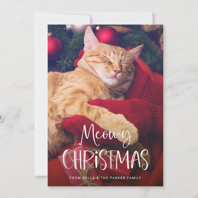Meowy Christmas | Cute Funny Pet Cat Photo Holiday Card (Front)