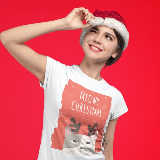 MEOWY CHRISTMAS CUTE GIRLS LADIES CHRISTMAS  T-Shirt (Creator Uploaded)