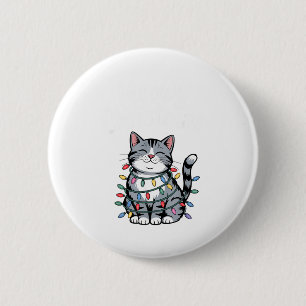 Meowy Christmas Cute Gray Tabby Cat Holiday Lights 6 Cm Round Badge