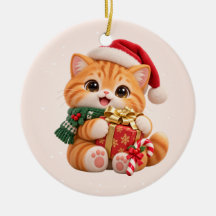Meowy Christmas Cute Kitten Ceramic Ornament