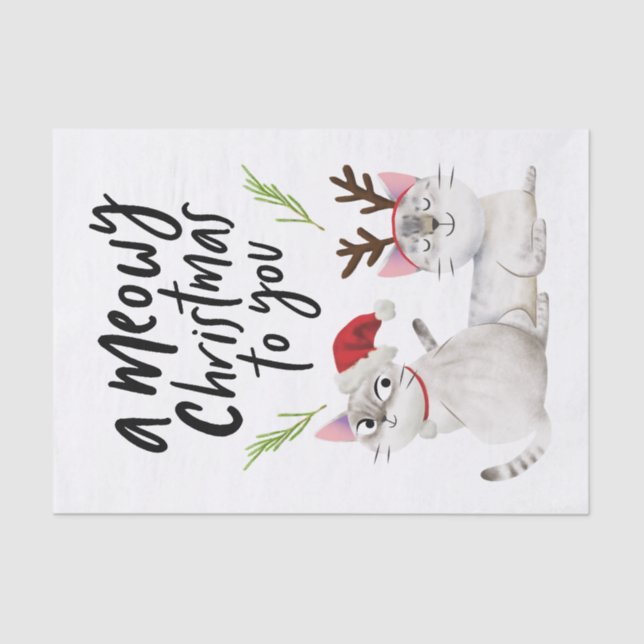 Meowy Christmas Cute Kitty Cat Typography Tissue Paper (Front)