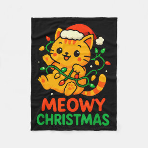 Meowy Christmas Cute Orange Tabby Cat Fleece Blanket