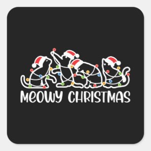 Meowy Christmas, Cute Santa Cats Xmas Season Square Sticker