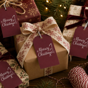 'Meowy Christmas' Elegant Deep Cranberry Gift Tags