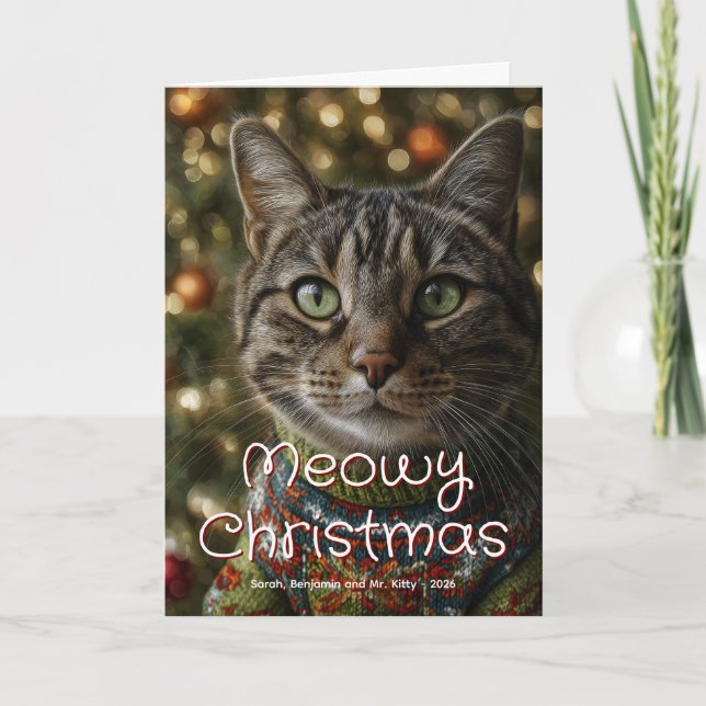 Meowy Christmas Family Cat Photo Holiday Card (Front)