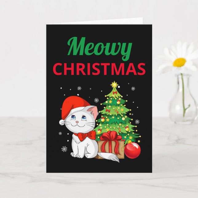 Meowy Christmas Folded Greeting Card (Small Plant)