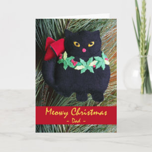 Meowy Christmas for Dad Black Cat Ornament Holiday Card
