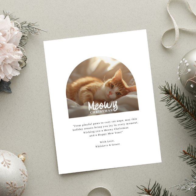Meowy Christmas From Cute Cat Arch Photo Holiday Card (Creator Uploaded)
