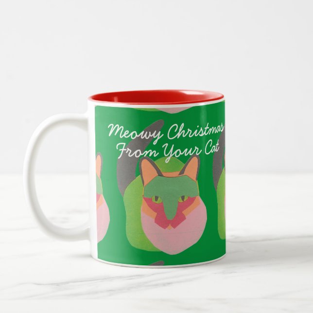"Meowy Christmas From Your Cat" personalised gift Two-Tone Coffee Mug (Left)