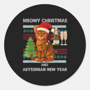 Meowy Christmas Funny Abyssinian Cat Santa Hat Ugl Classic Round Sticker