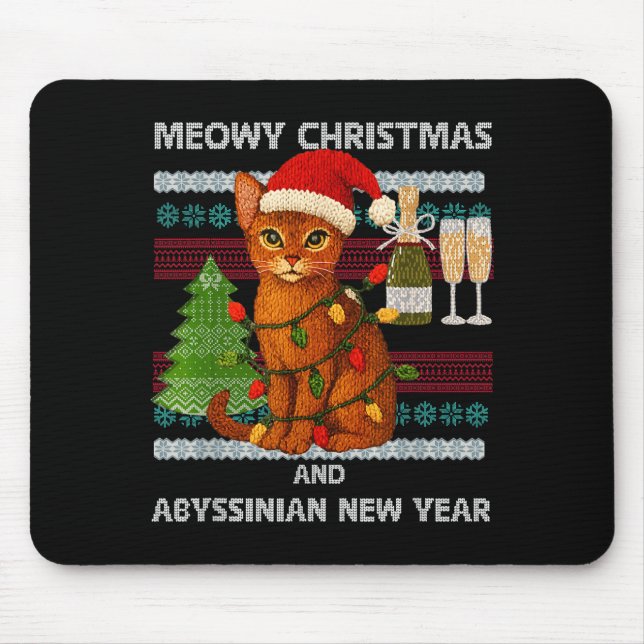 Meowy Christmas Funny Abyssinian Cat Santa Hat Ugl Mouse Pad (Front)