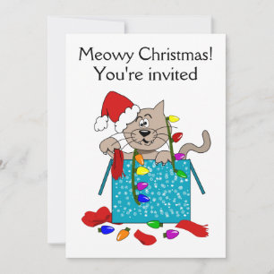 Meowy Christmas Funny Cartoon Cat Party Invites