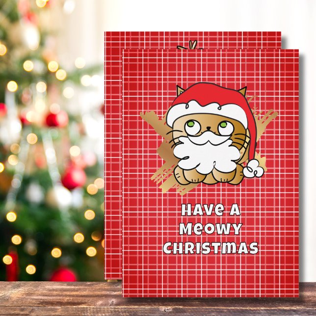 Meowy Christmas Funny Cat Cartoon Cute Holiday Card (Creator Uploaded)