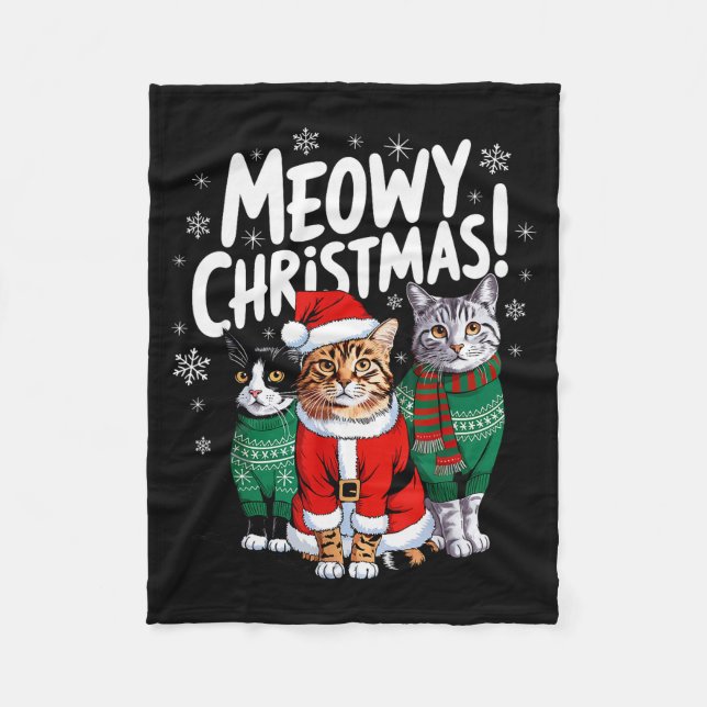 Meowy Christmas Funny Cat Christmas Holiday Xmas S Fleece Blanket (Front)