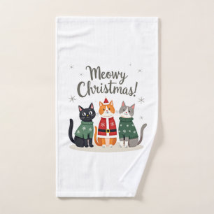 Meowy Christmas Funny Cat Christmas Holiday Xmas S Hand Towel