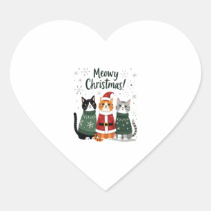 Meowy Christmas Funny Cat Christmas Holiday Xmas S Heart Sticker
