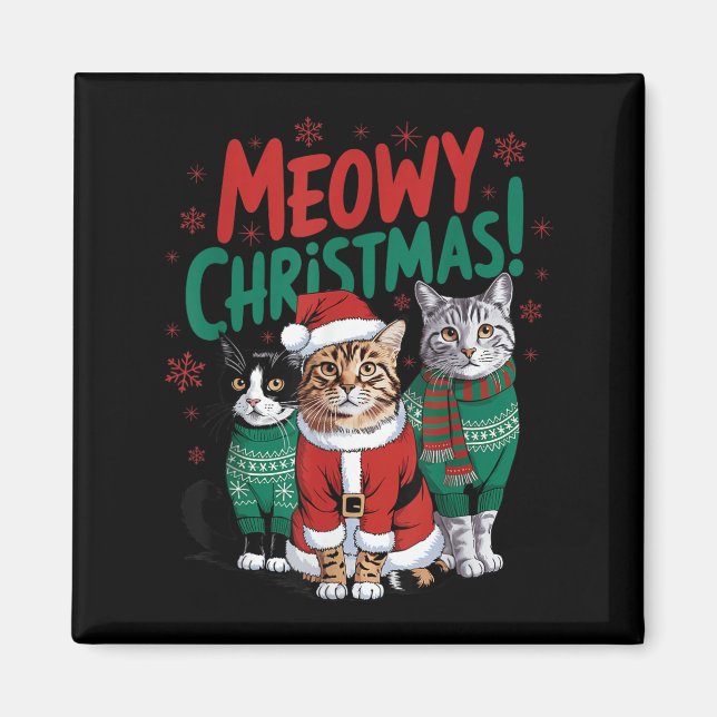 Meowy Christmas Funny Cat Christmas Holiday Xmas S Magnet (Front)