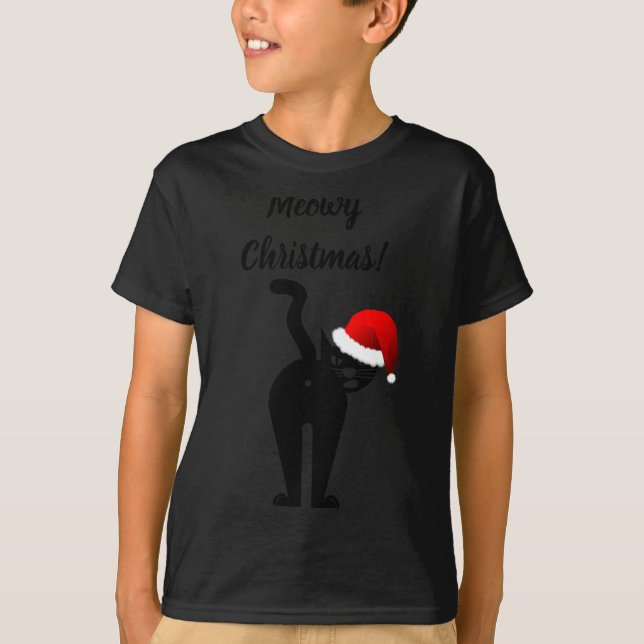 Meowy Christmas Funny Cat Humorous  T-Shirt (Front)