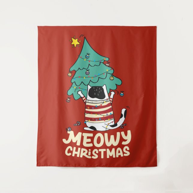 Meowy Christmas Funny Cat Lover  Tapestry (Front)