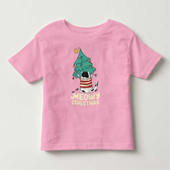 Meowy Christmas Funny Cat Lover  Toddler T-Shirt (Front)