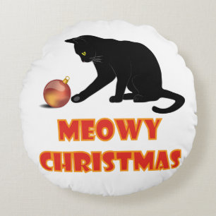 Meowy Christmas Funny Cat Round Cushion