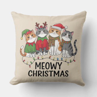 Meowy Christmas Funny Cats - Cute Holiday  Cushion
