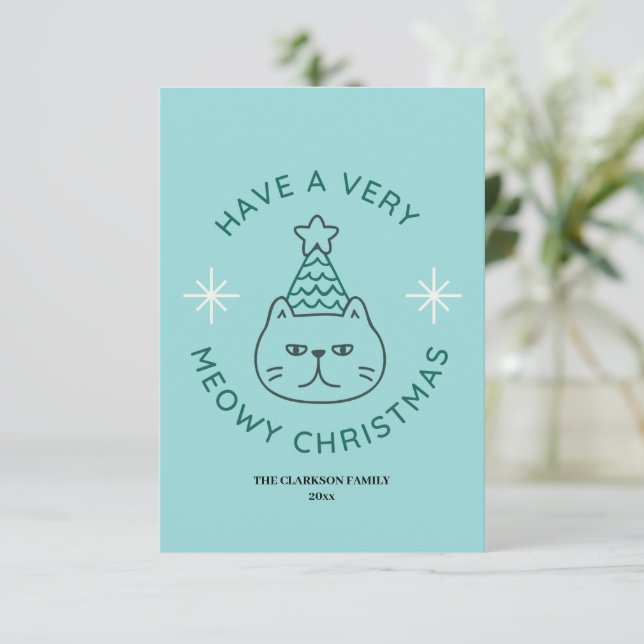 Meowy Christmas, Funny Christmas Card (Standing Front)