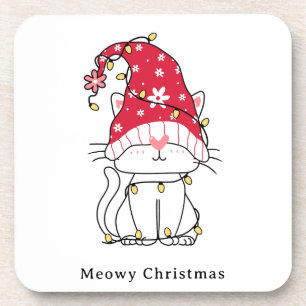 Meowy Christmas Funny Cute Christmas Cat Coaster