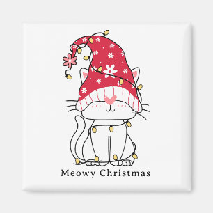 Meowy Christmas Funny Cute Christmas Cat Magnet
