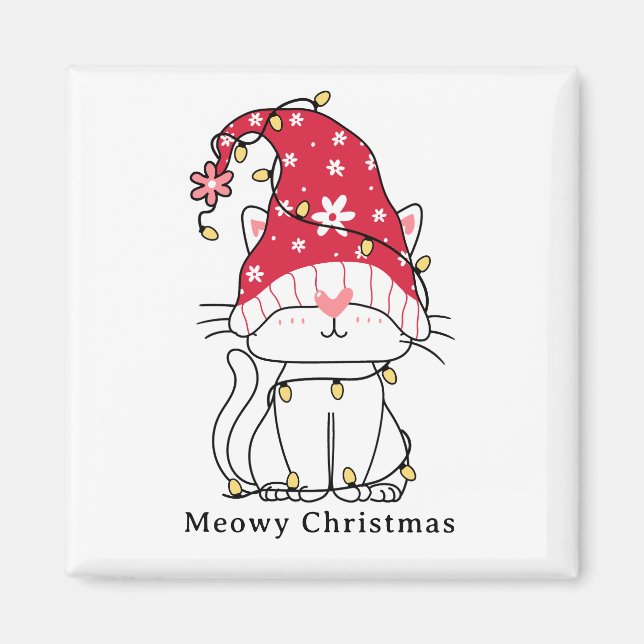 Meowy Christmas Funny Cute Christmas Cat Magnet (Front)
