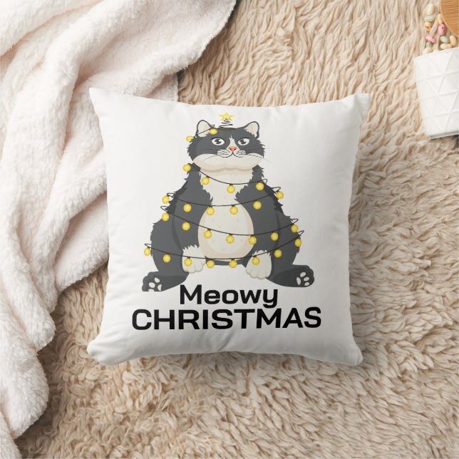 Meowy Christmas Funny Festive Cat Animal Lover Cushion (Blanket)