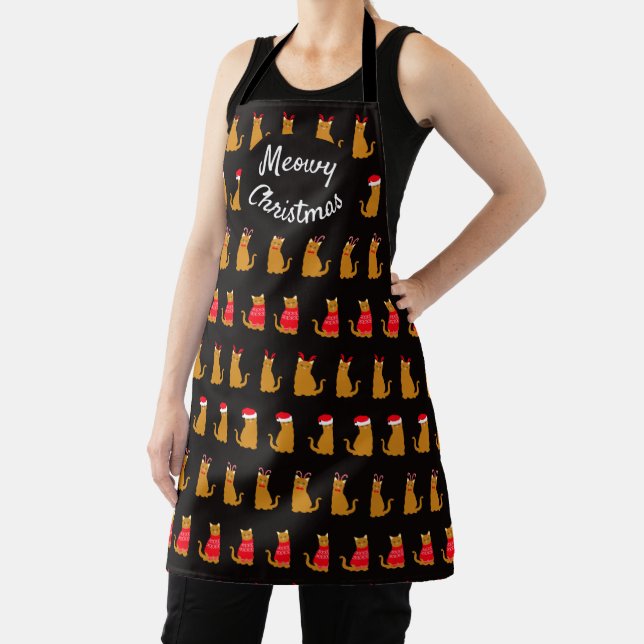 Meowy Christmas Funny Festive Ginger Cat Pattern Apron (Insitu)