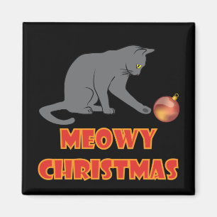 Meowy Christmas Funny Grey Cat Magnet