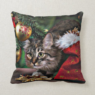 Meowy Christmas Funny Kitty Cat Pillow